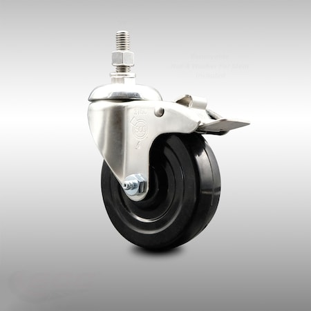Service Caster 4 Inch 316SS Hard Rubber Swivel 3/8 Inch Threaded Stem Caster Total Lock Brake SCC-SS316TSTTL20S414-HRS-381615